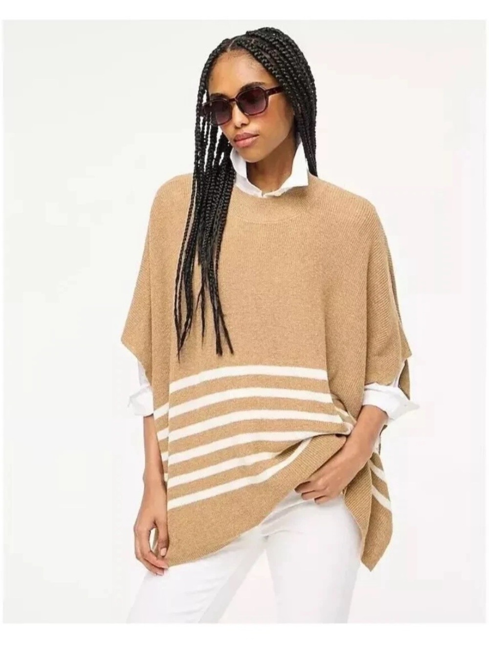 J.Crew Women’s One Size Classic Camel Striped Knit Poncho Sweater
